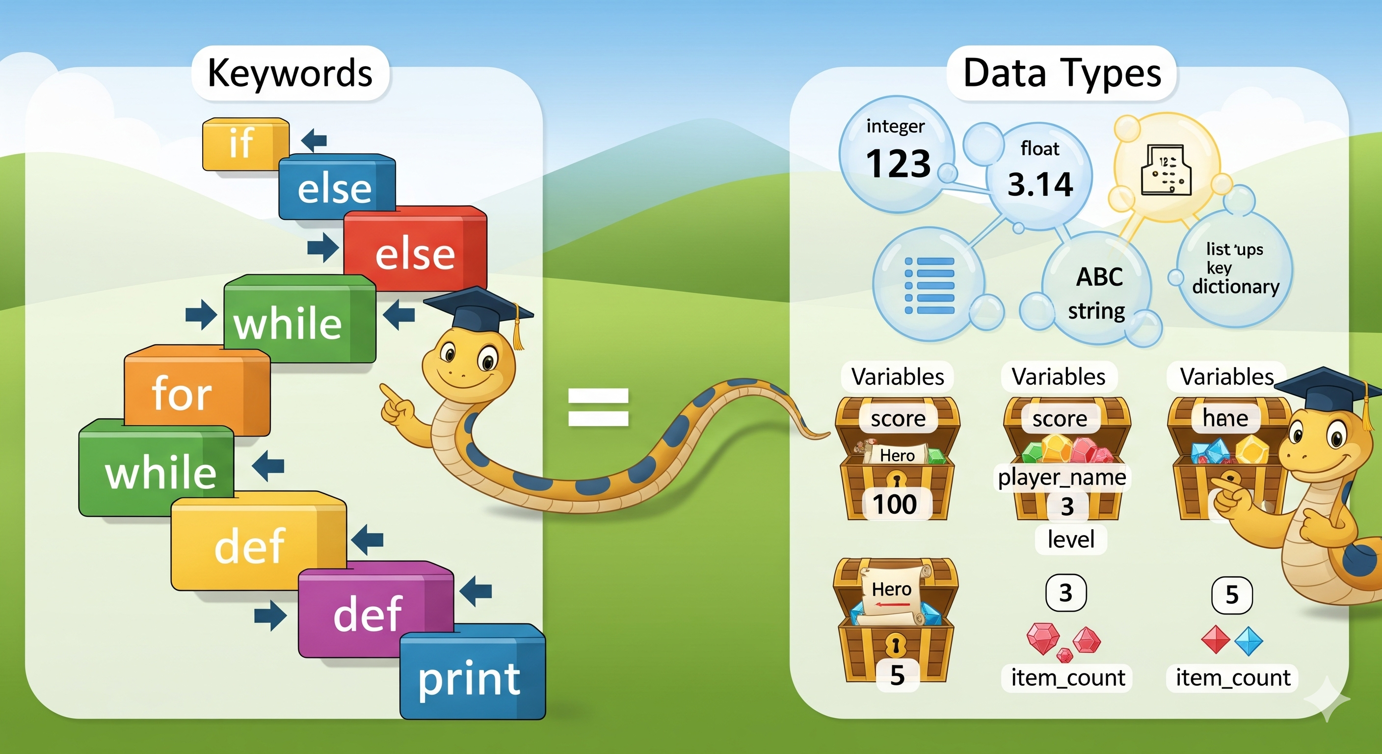Python keywords, Python variables, Python data types, Python for beginners, learn Python, what are keywords in Python, Python tutorial, Python concepts for beginners, int float str, type casting Python
